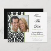 Black Damask Photo Save the Date Notice (Voorkant / Achterkant)