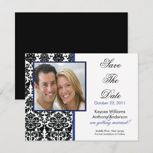 Black Damask Photo Save the Date Notice (Voorkant / Achterkant)