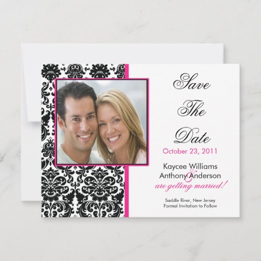 Black Damask Photo Save the Date Notice (Voorkant)