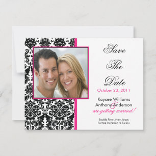 Black Damask Photo Save the Date Notice