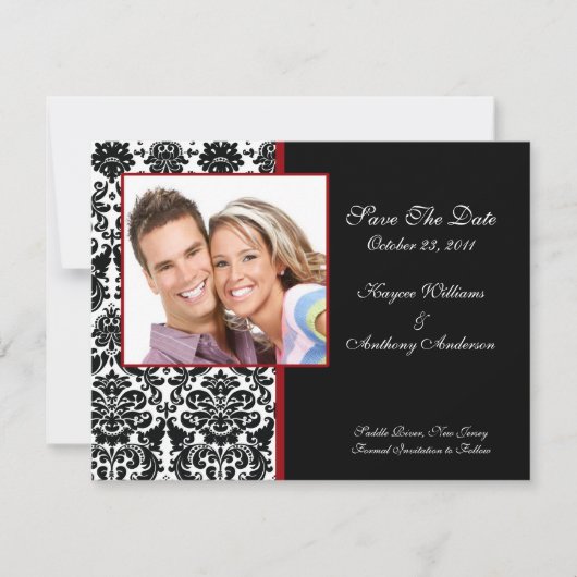Black Damask Photo Save the Date Notice (Voorkant)
