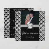 Black Damask Photo Wedding Invitation Kaart (Voorkant / Achterkant)