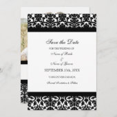 Black Damask Photo Wedding Save the Date Card (Voorkant / Achterkant)