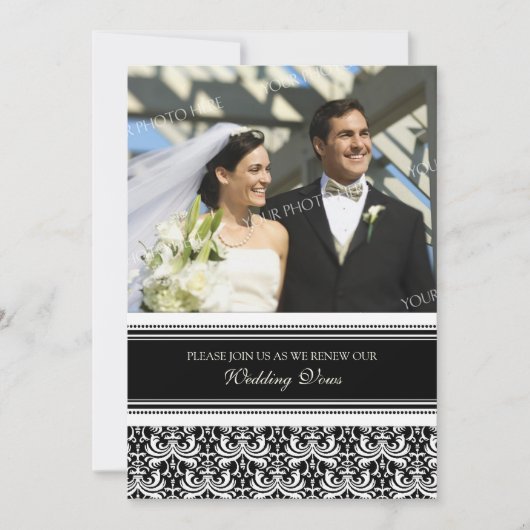Black Damask Photo Wedding Vow Renewal-uitnodiging Kaart (Voorkant)