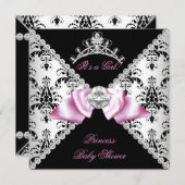 Black Damask Pink Bow Princess Baby shower Diamond Kaart (Voorkant / Achterkant)