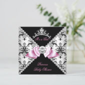 Black Damask Pink Bow Princess Baby shower Diamond Kaart (Staand voorkant)