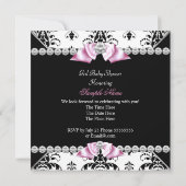 Black Damask Pink Bow Princess Baby shower Diamond Kaart (Achterkant)
