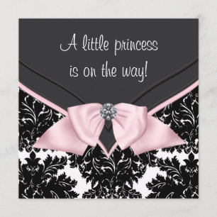 Black Damask Pink Bow Princess Baby shower Kaart