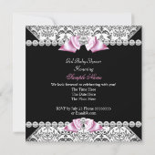 Black Damask Pink Bow Princess Baby shower Pink Kaart (Achterkant)