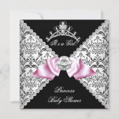 Black Damask Pink Bow Princess Baby shower Pink Kaart (Voorkant)