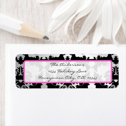 Black Damask Pink en SilverAddress Label (Insitu)