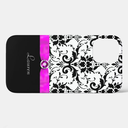 Black Damask Pink Jewel gepersonaliseerd Case-Mate iPhone Case (Achterkant (horizontaal))