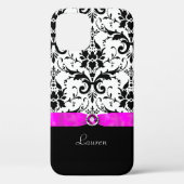 Black Damask Pink Jewel gepersonaliseerd Case-Mate iPhone Case (Achterkant)