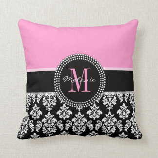 Black Damask Pink Monogram Persoonlijke Pillow Kussen