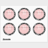 Black Damask Pink Monogram Wedding Sticker (Vel)