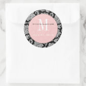 Black Damask Pink Monogram Wedding Sticker (Tas)
