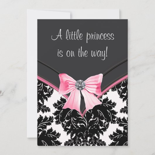 Black Damask Pink Princess Baby shower Kaart (Voorkant)