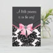 Black Damask Pink Princess Baby shower Kaart (Staand voorkant)