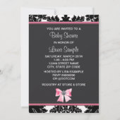 Black Damask Pink Princess Baby shower Kaart (Achterkant)