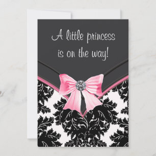 Black Damask Pink Princess Baby shower Kaart
