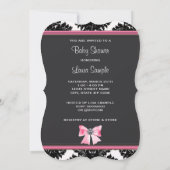 Black Damask Pink Princess Baby shower Kaart (Achterkant)