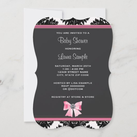Black Damask Pink Princess Baby shower Kaart (Achterkant)