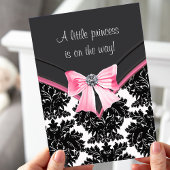 Black Damask Pink Princess Baby shower Kaart