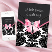 Black Damask Pink Princess Baby shower Kaart