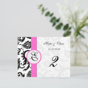 Black Damask Pink Trim Swirls Table Number Cards Briefkaart
