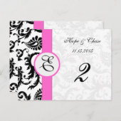 Black Damask Pink Trim Swirls Table Number Cards Briefkaart (Voorkant / Achterkant)