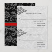 Black Damask Plum Hearts RSVP Wedding Invitation Kaart (Voorkant / Achterkant)