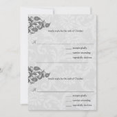 Black Damask Plum Hearts RSVP Wedding Invitation Kaart (Voorkant)