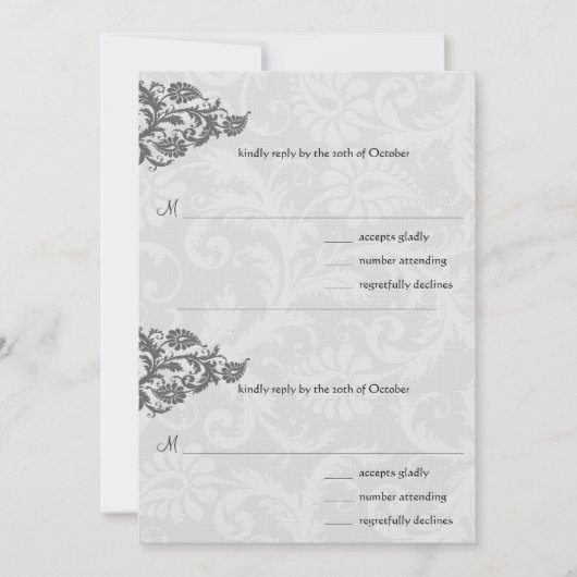 Black Damask Plum Hearts RSVP Wedding Invitation Kaart (Voorkant)