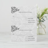 Black Damask Plum Hearts RSVP Wedding Invitation Kaart (Staand voorkant)