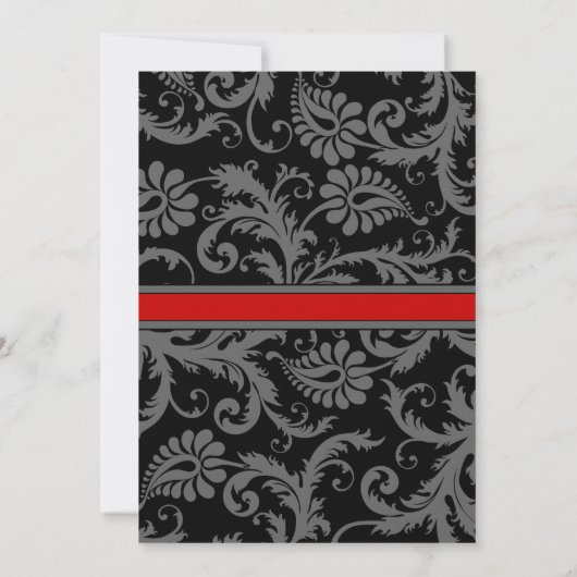 Black Damask Plum Hearts RSVP Wedding Invitation Kaart (Achterkant)