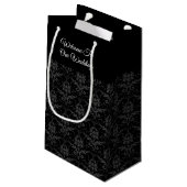 Black Damask Print - Weddenschap Gift Bag Klein Cadeauzakje (Achterkant Gekanteld)