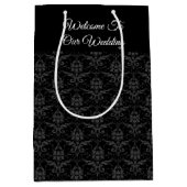 Black Damask Print - Weddenschap Gift Bag Medium Cadeauzakje (Voorkant)