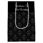 Black Damask Print - Weddenschap Gift Bag Medium Cadeauzakje (Achterkant)