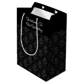 Black Damask Print - Weddenschap Gift Bag Medium Cadeauzakje (Achterkant Gekanteld)