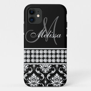 Black Damask Printed Diamonds, speciaal gepersonal Case-Mate iPhone Case