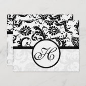 Black Damask-reactiekaart - tekst aan de kant van  RSVP Kaartje (Voorkant / Achterkant)