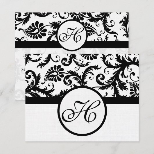 Black Damask-reactiekaart - tekst aan de kant van  RSVP Kaartje (Voorkant / Achterkant)