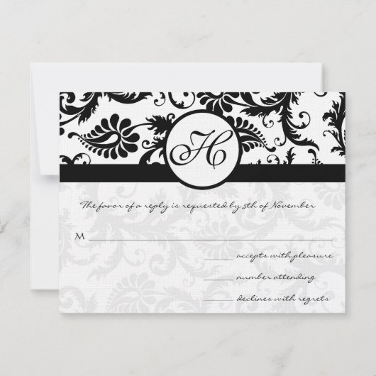 Black Damask-reactiekaart - tekst aan de kant van  RSVP Kaartje (Achterkant)