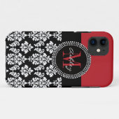 Black Damask Red Initiaal Name Case-Mate iPhone Case (Achterkant (horizontaal))