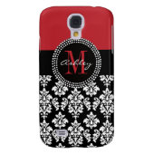 Black Damask Red Initiaal Name Case-Mate Samsung Galaxy Hoesje (Achterkant)