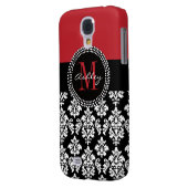 Black Damask Red Initiaal Name Case-Mate Samsung Galaxy Hoesje (Achterkant Links)