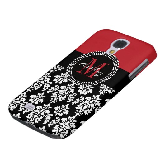 Black Damask Red Initiaal Name Case-Mate Samsung Galaxy Hoesje (Onderkant)