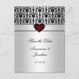 Black Damask Red Jewel Heart Silver Save the Da Aankondigingskaart