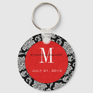 Black Damask Red Monogram Wedding Sleutelhanger