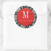 Black Damask Red Monogram Wedding Sticker (Tas)